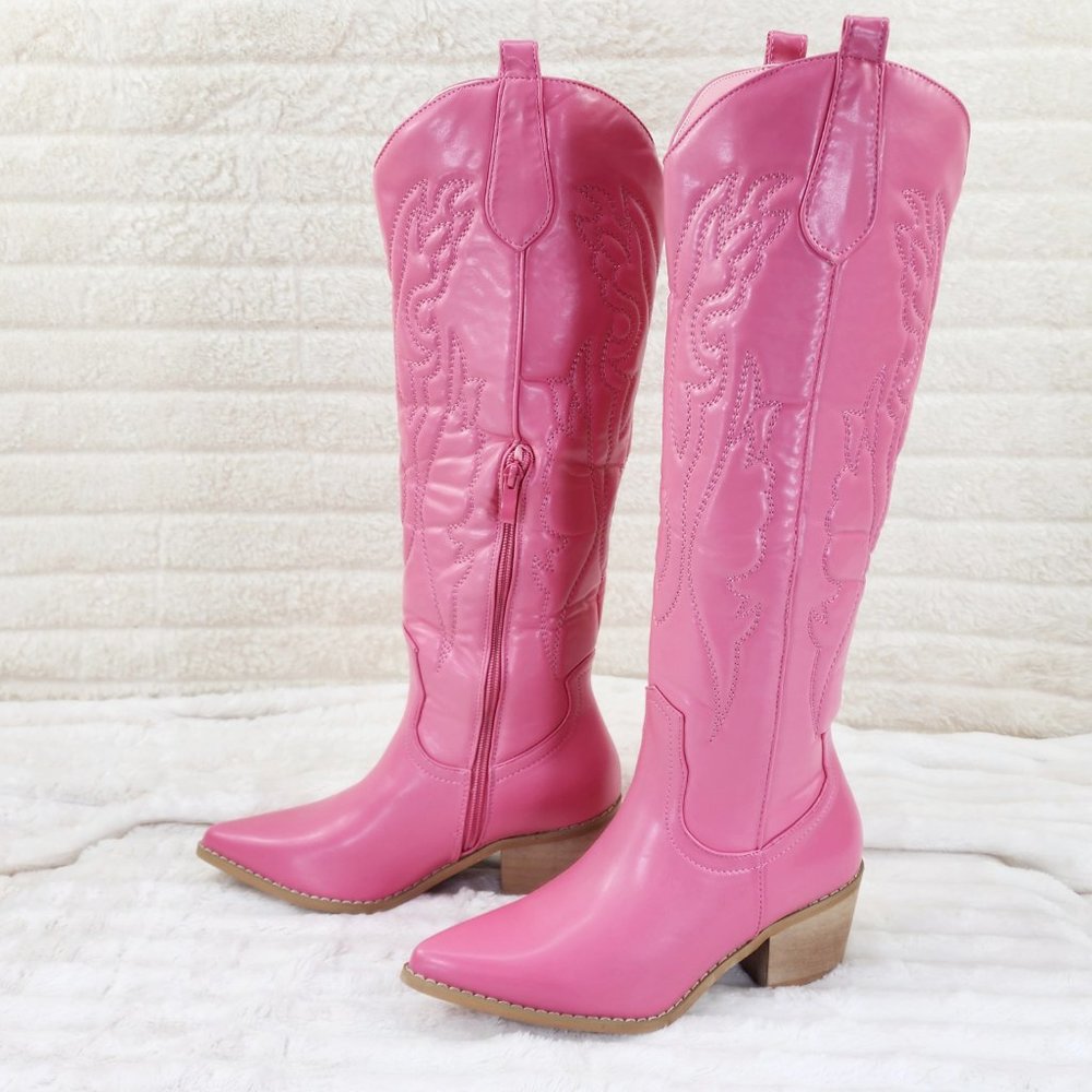 Mata Shoes Pink Western Knee-High Heeled Boots - Picture 5 of 9